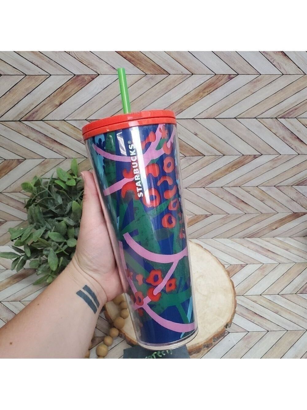 Starbucks 24 oz Venti Blue Jungle Pink Leopard Tumbler 2021